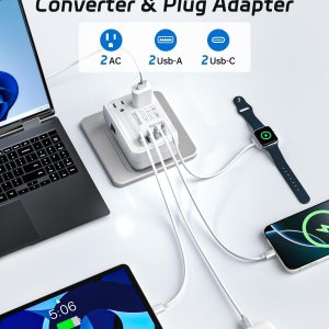 DOACE 220V to 110V Converter – 350W Cordless Voltage Converter US to Europe Power Adapter Combo with 4-Port USB Charging & Worldwide Plugs (UK/AU/US/EU) for Hair Straightener, Curler, Phone