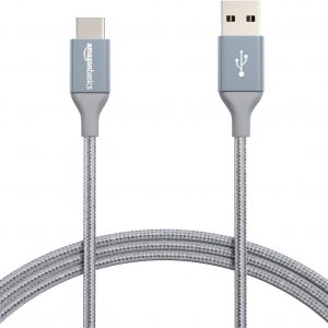 Amazon Basics USB-C to USB-A 2.0 Fast Charger Cable, Nylon Braided Cord, 480Mbps Speed, USB-IF Certified, for Apple iPhone 16/15, iPad, Samsung Galaxy, Tablets, Laptops, 6 foot, Dark Grey