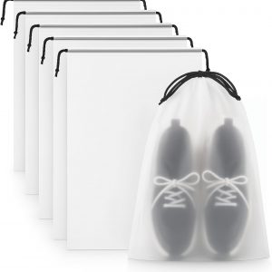 Large Waterproof Shoe Bags for Travel Accessories – 5 Pack Frosted Drawstring Shoe Organizer, Clear Bag Set, Travel Bag, Cruise Essentials 2025, Airplane Gadgets & Travel Essentials for Women and Men