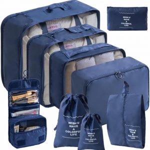 9 Set Packing Cubes for Travel Essentials, Suitcase Organizer Bags for Airplane Road Trip Camp – Navy Blue