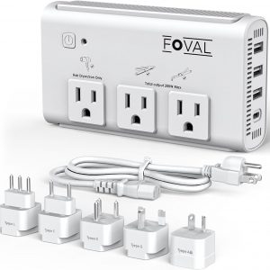 220V to 110V Travel Voltage Converter, FOVAL 2000W International Power Converter for Hair Dryer, Straightener/Curling Iron with 4-Port USB (1 USB C), Step Down Transformer for US/EU/UK/AU/Italy/India