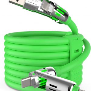 MFish 4-in-1 USB Charging Cable with Carrying Case, 240W Fast Charger Cord, USB-A & Dual USB-C to USB-C/Lightning, for iPhone 17/16/15/14, iPad, MacBook & More (Green, 6.6Ft)
