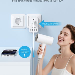 220V to 110V Voltage Converter US to Europe, VINTAR 2000W Detachable Power Converter Adapter Combo with Type A/C/G/I Plugs, International Travel Converter for Hair Dryer Straightener Curling Iron