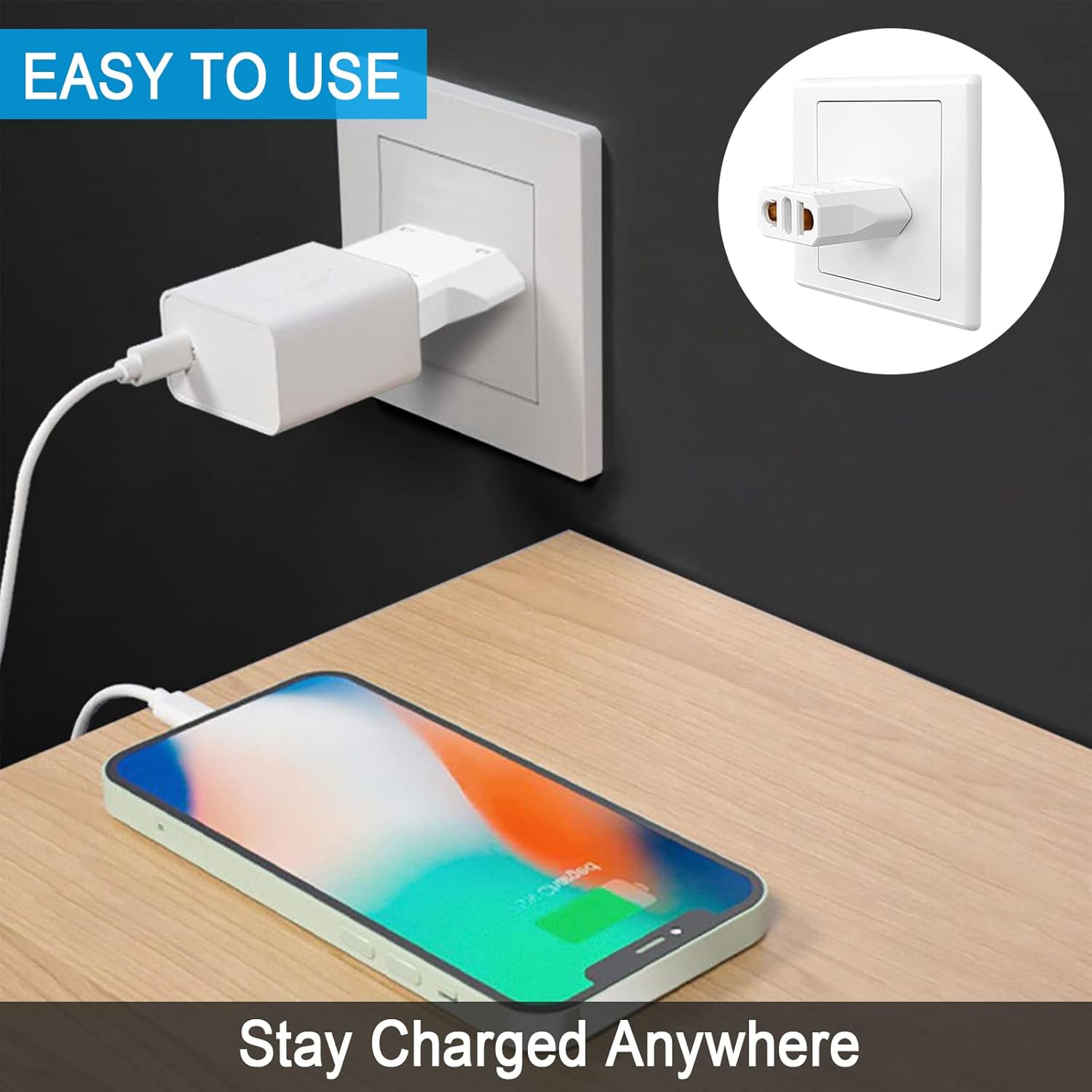 4 Pack European to US Plug Adapter, 220V to 110V Adapter Plug Converter, Travel Adapter European to American, Canada, Mexico, Type A, White - Image 2