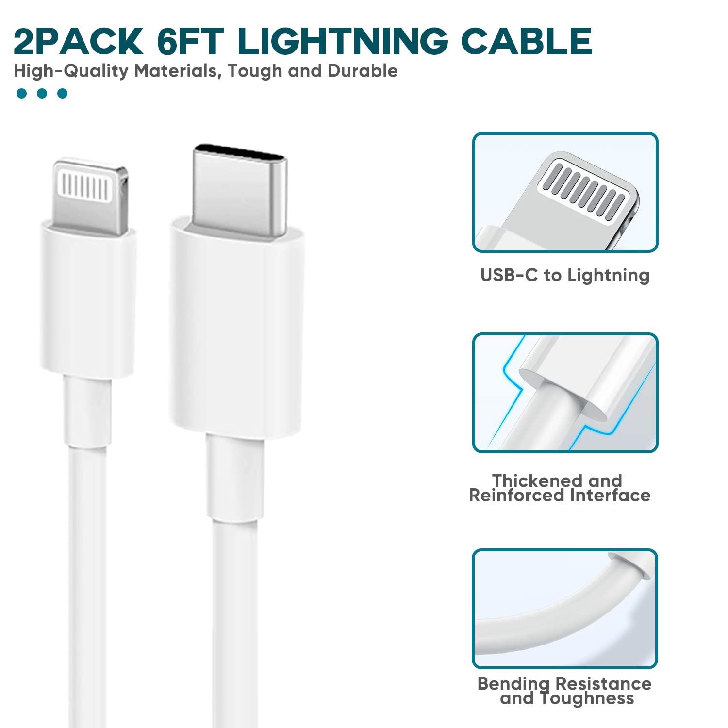 Fast Charger iPhone,iPhone Charger Fast Charging 2Pack USB C Wall Charger Block Fast i Phone Chargers 6FT Type-C USB C to Lightning Cable Cord for iPhone14/14Plus/13/12/11 Pro Max,Mini,8,iPad/AirPods - Image 5