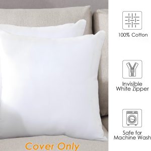 TAOSON Set of 2,White100% Cotton Soft Square Home Decorative Throw Pillow Protector Pillow Covers Sofa Couch Cushion Pillowcases with Hidden Zipper Only Cover No Insert 18 x 18 inch 45x45cm