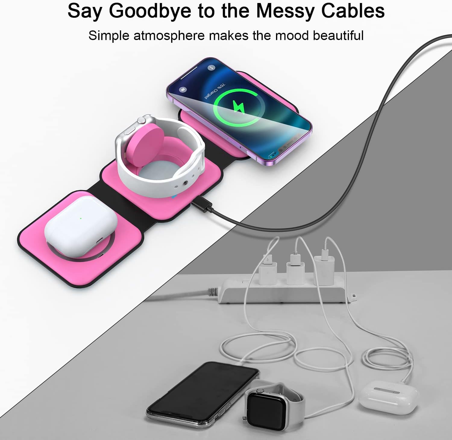 Wireless Charger 3 in 1,RTOPS Magnetic Travel Wireless Charging Station Multple Devices,GaN 3 in 1 Charging Station,Compatible for iPhone16/15/14/13/Pro/Max,iWatch,AirPods4/3/2/Pro(Adapter Includes) - Image 4