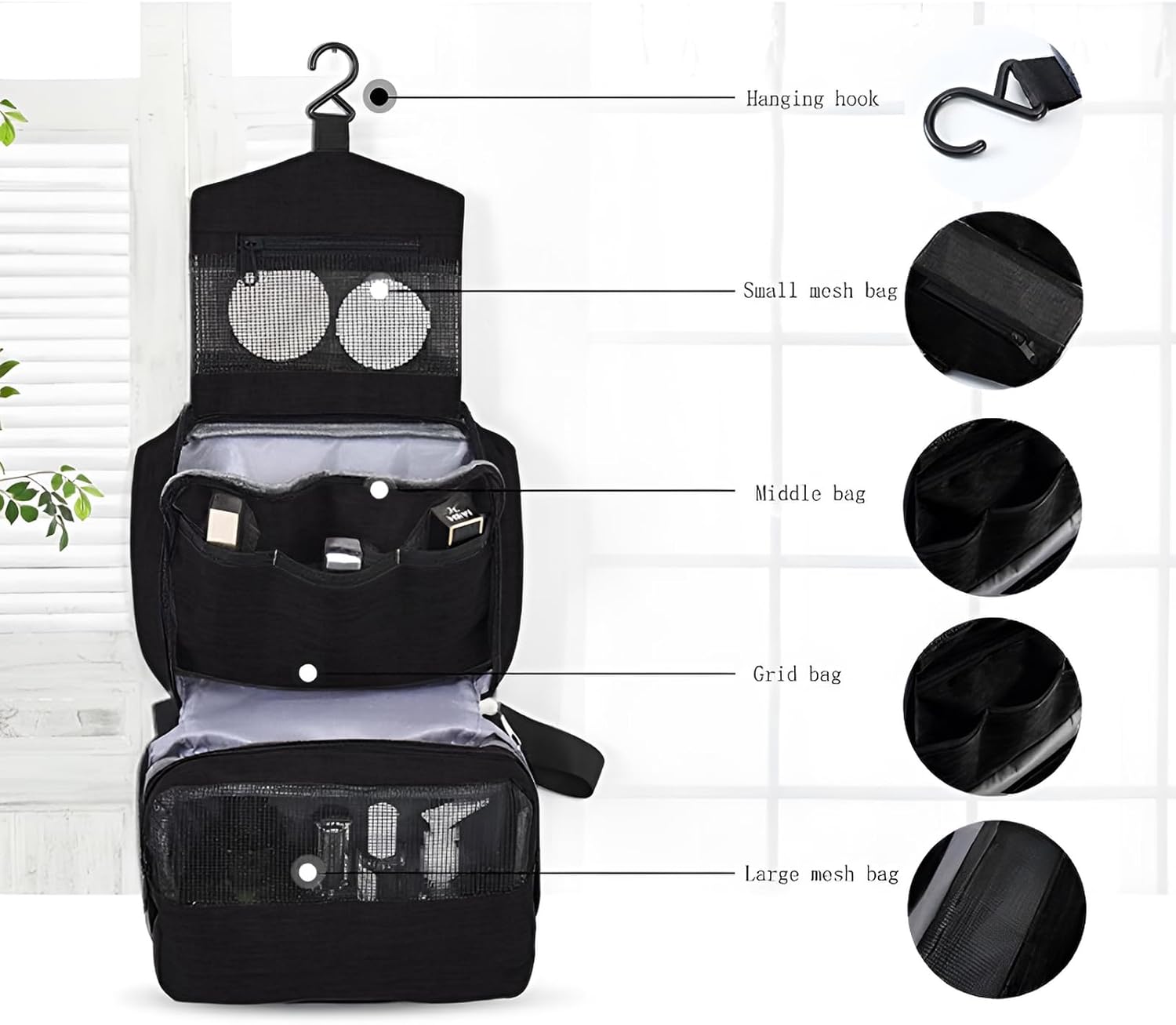 Travel toilet bag is used to store toiletries, with a large capacity storage hanging toilet bag (Black) - Image 2