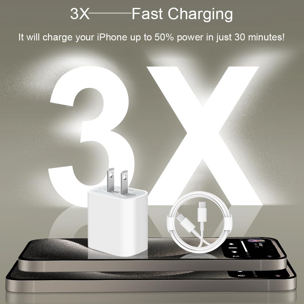 iPhone 17 16 15 Charger Fast Charging 3+3Pack 20W USB C Wall Charger with 6FT Fast Charging Cable Compatible with iPhone 17/17 Air/17 Pro/17 Pro Max/iPhone 16/15 Series, iPad Pro/AirPods - Image 2