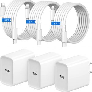 iPhone Fast Charger 3+3Pack 20W USB C Wall Charger with 6FT Fast Charging Cable Compatible with iPhone 14/13/12/11/Pro/Pro Max