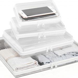 4Pcs Clear Hard Shell Zipper Case -Transparent Pouch Bag Storage Case Plastic Packing Cube Sided Organizer Container Box, Lightweight Foldable for Travel, Pencil, Cosmetics, Toiletry, Toy(SMLXL)