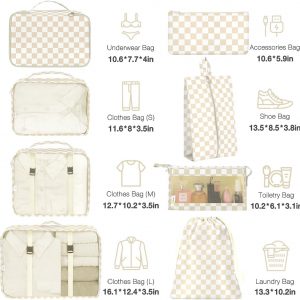 8 Set Packing Cubes for Suitcases,Packing Cube with Shoe, Cosmetics, Clothing, and Accessories Bags Packing Cubes for Travel Luggage Organizer Women Men(Khaki Checkered)