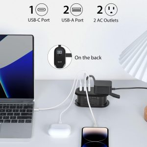 BEVA Travel Power Strip with USB C Ports, 4FT Extension Cord, 2 Outlets, 3 USB Ports, Cruise Ship Essentials (3.4A Charge, Black)