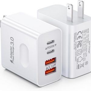 [2-Pack] USB C Wall Charger, 40W 4-Port Fast Charging Block USB C Charger Dual USBC Power Adapter + QC Wall Plug Multiport Brick Type C Block for iPhone 17 16 15 14 13 12 11 Pro Max, iPad, Samsung