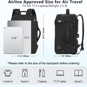 Travel Backpack for Women, Large Carry On Backpack for Travel, Waterproof Backpack Personal Item, Backpack for Women, laptop backpack 17.3 inch, College Bag Casual Daypack, Black