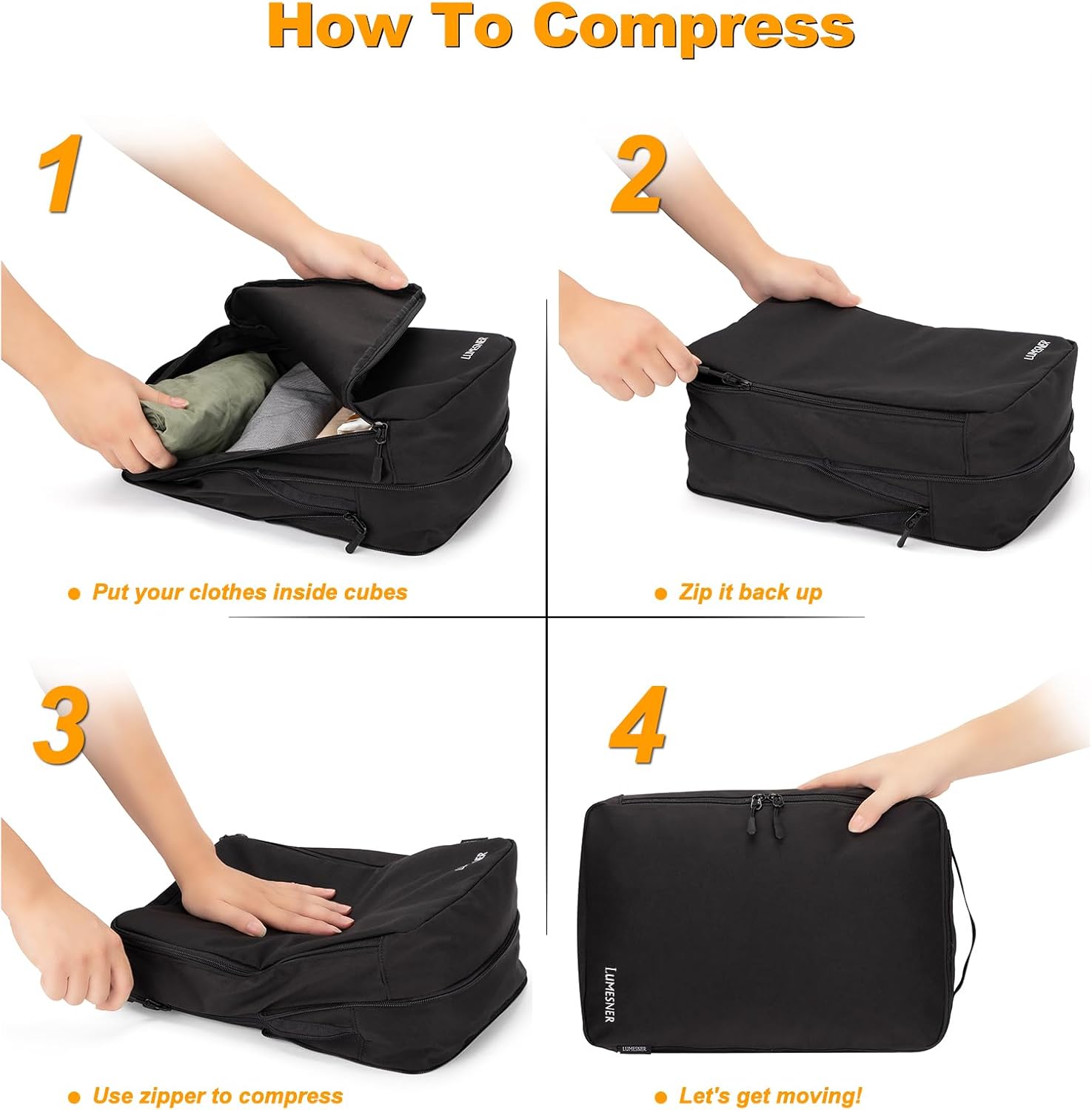 Velaybor 8 Set Compression Packing Cubes for Travel, Waterproof Luggage Organizers, Suitcase Organizer Set for Carry-On & Checked Baggage, Travel Accessories for Men & Women - Image 3