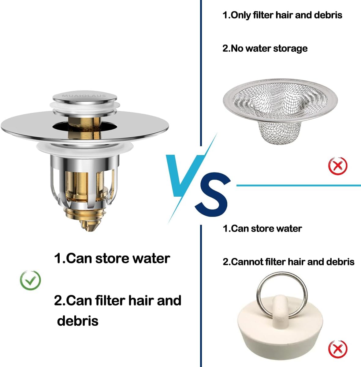 Universal 2 in 1 Bathroom Sink Stopper, Pop Up Bathroom Sink Drain Strainer with Anti-Clogging Filter Basket, Bathroom Drain Stopper Sink Plug for 1.06"-1.65" Basin Drain Holes - Image 7