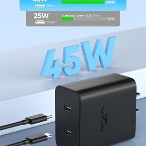 45W USB C Fast Charger for Samsung,2Pack Dual Port USB C Charging Block with 6.6Feet USBC to USBC Charger Cable Fast Charging for Samsung Galaxy S25,S25 Ultra,S25+,S24 Ultra,S24,S24+,S23,S22,S21,S20