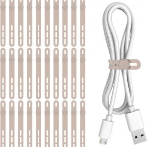 Donruby 30Pcs Silicone Cable Ties – Reusable & Washable with Adjustable Locking Buckles, High Elasticity Cable Management Straps for Home, Office, School, Travel Essential Cord Organizer (Khaki)