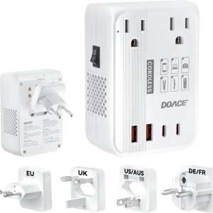 DOACE 220v to 110v converter 350W voltage converter us to europe for Hair Straightener/Curling Iron Converter for European Travel with 4-port USB Charging and UK/AU/US/EU Worldwide Plug Adapter, White