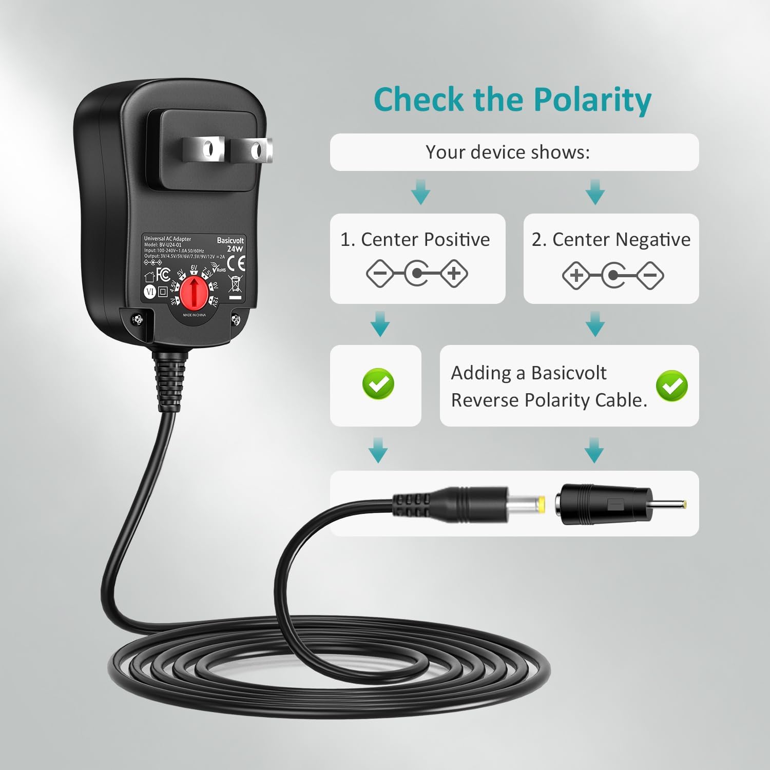 24W 3V 4.5V 5V 6V 7.5V 9V 12V Universal AC/DC Adapter Multi-Voltage Regulated Switching Power Supply with 8 Round DC Plugs for LED Strip Light CCTV Camera Speaker Router,2A Max - Image 5