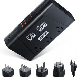 DOACE 220V to 110V Converter – 800W Voltage Converter US to Europe for Hair Straightener, Curler, Phone, Power Converter with 2 USB C & 2 USB A Ports, European Travel Plug Adapter UK, US, AU, EU