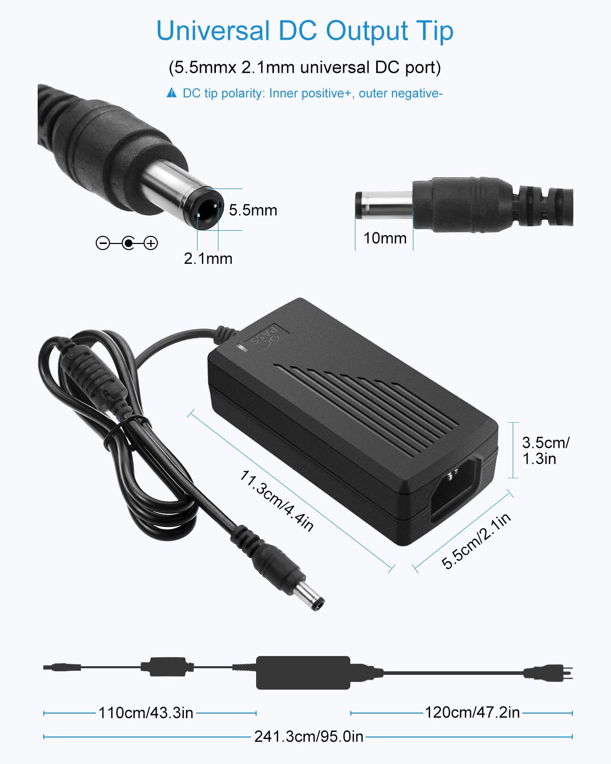 ALITOVE DC 12V 5A Power Supply Adapter Converter Transformer 60W AC 100-240V Input with 5.5x2.5mm DC Output Jack for 5050 3528 LED Strip Module Light - Image 3