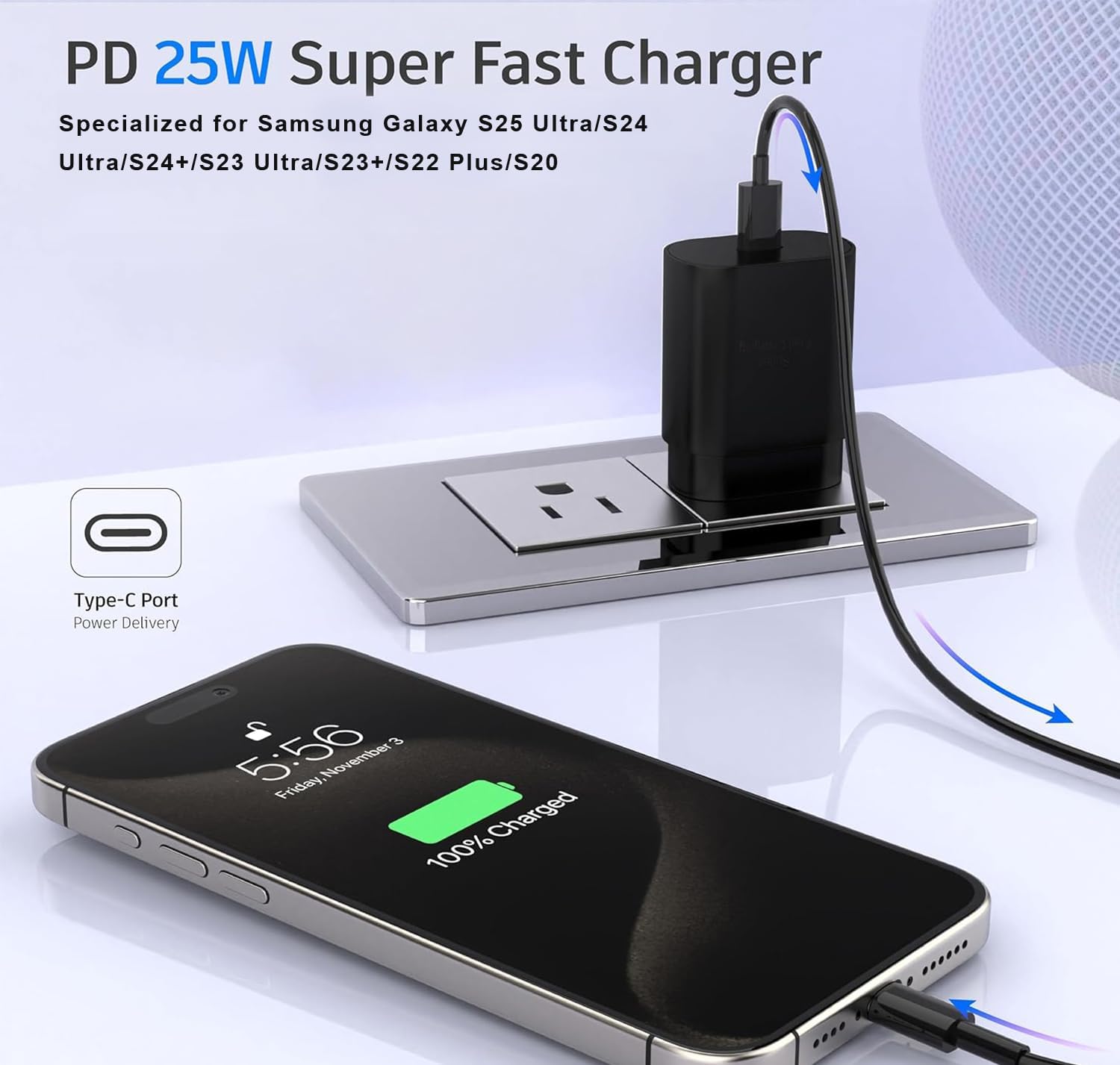 Type-c Charger Fast Charging Block,25W Power Adapter with 4FT Cable, Ultra Fast Charging for Samsung Galaxy S24 S23 S22 S21 Ultra/S20 Ultra/Note 20 Ultra and Other Devices - Image 4