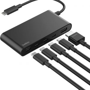 Belkin USB C Hub, 5-Port Hub w/ 4K HDMI Display @ 60Hz, 100W Power Delivery, Fast Data Transfer 10Gbps, USB C Multiport Adapter – Compatible with MacBook, iPad Pro, Chromebook, & More
