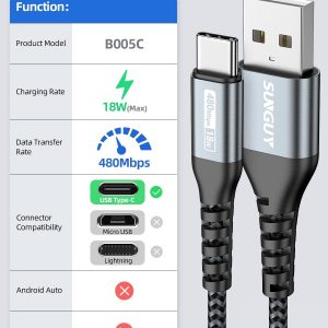 SUNGUY USB C Cable 1.5FT [3Pack] 3A USB to USB C Cable Fast Charging Data Transfer Braided Compatible with iPhone 17/16/15 Series, Samsung Galaxy S25 S24 Ultra, Note10/9, USB C Devices