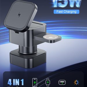 2026 New 4 in 1 Wireless Charging Stand with Night Light Function Compatible with Apple and Android Devices Supports iPhone 17/16/15/14/13/12, Apple Watch Series, AirPods Series, Samsung Galaxy