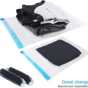 10Pack Travel Space Saver Bags (4 x S, 3 x L, 3 xL), Reusable KFYM Vacuum Travel Storage Bag, Saves 75% of Storage Space, Roll-Up Compression, No Need For Vacuum Machine Or Pump