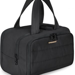 BAGSMART Travel Toiletry Bag, Lightweight Large Wide-open Travel Bag for Women, Puffy Cosmetic Makeup Bag Organizer with Handle for Accessories,Essentials, Toiletries, Black