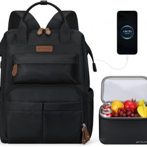 Maelstrom Travel Backpack for Women Men,Laptop Backpack Fits 15.6-17.3 Inch Laptop, Nurse/Work Bag with Insulated Lunch Box (Black)