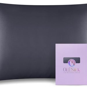 OLESILK 100% Mulberry Silk Toddler Pillowcase for Hair and Skin, Both Sides 19 Momme Pure Natural Silk Travel Pillow Cases with Hidden Zipper, 13″x 18″, Charcoal