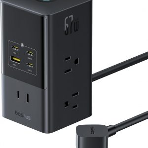 Baseus Charging Station 67W, 10-in-1 USB-C PD Fast Charging Desktop Charger with 1200J Surge Protection, 5ft Extension Cord, 6 AC, 3 USBC, 1 USBA Ports for iPhone 16/15, MacBook, Tablet, Desktop