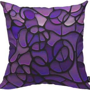 HOSNYE Glass Mosaic Cotton Linen Throw Pillow Case Purple Abstract Stained Pillow Cushion Covers Home Sofa Decorative 20 X 20 Inch