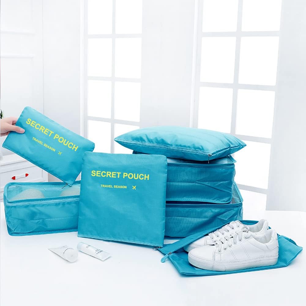 7 Set Packing Cubes, Travel Foldable Luggage Organizers Storage Bag Accessories Suitcase with Laundry Bag & Shoe Bag, Blue - Image 7