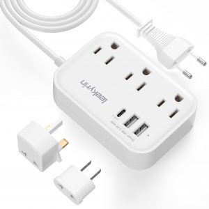 European Travel Plug Adapter, US to UK Europe Power Strip for EU/UK/US with USB C, 3 USB Ports 3 AC Outlets, 3ft Extension Cord, International Travel Power Strip, Type C for Europe EU Germany France