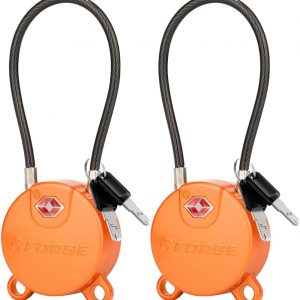 Forge TSA Approved Luggage Locks Ultra-Secure Dimple Key Cable Locks for Travel with Zinc Alloy Body- 2 Orange Locks