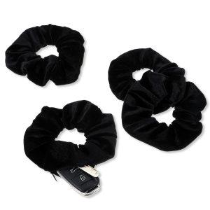 4PCS Velvet Scrunchies with Zipper Pocket for Women, Black Hair Scrunchies for Women’s Hair, Pony Tails Tie with Hidden Storage Compartment for Cash, Lipstick, Keys & Valuables (Black)