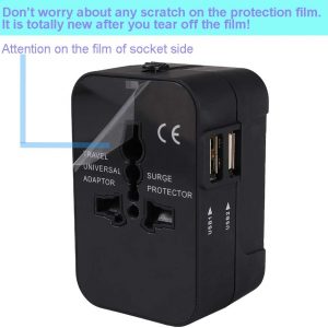 Travel Adapter, Worldwide All in One International Power Adapter Universal Adapter Plug with 2.1A Dual USB Charging Ports for Asia Europe UK AUS and USA (Black)