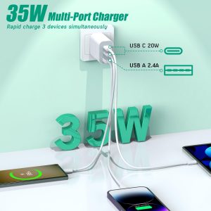 [2-Pack]iPhone 17 16e 15 Charger Block,35W 3-Port Fast USB C Charger Block Dual Port PD Power Adapter + QC Wall Plug Multiport USBC Wall Charge Block for iPhone 17/17 Air/17 16 15 Pro/Pro Max/14/13/12