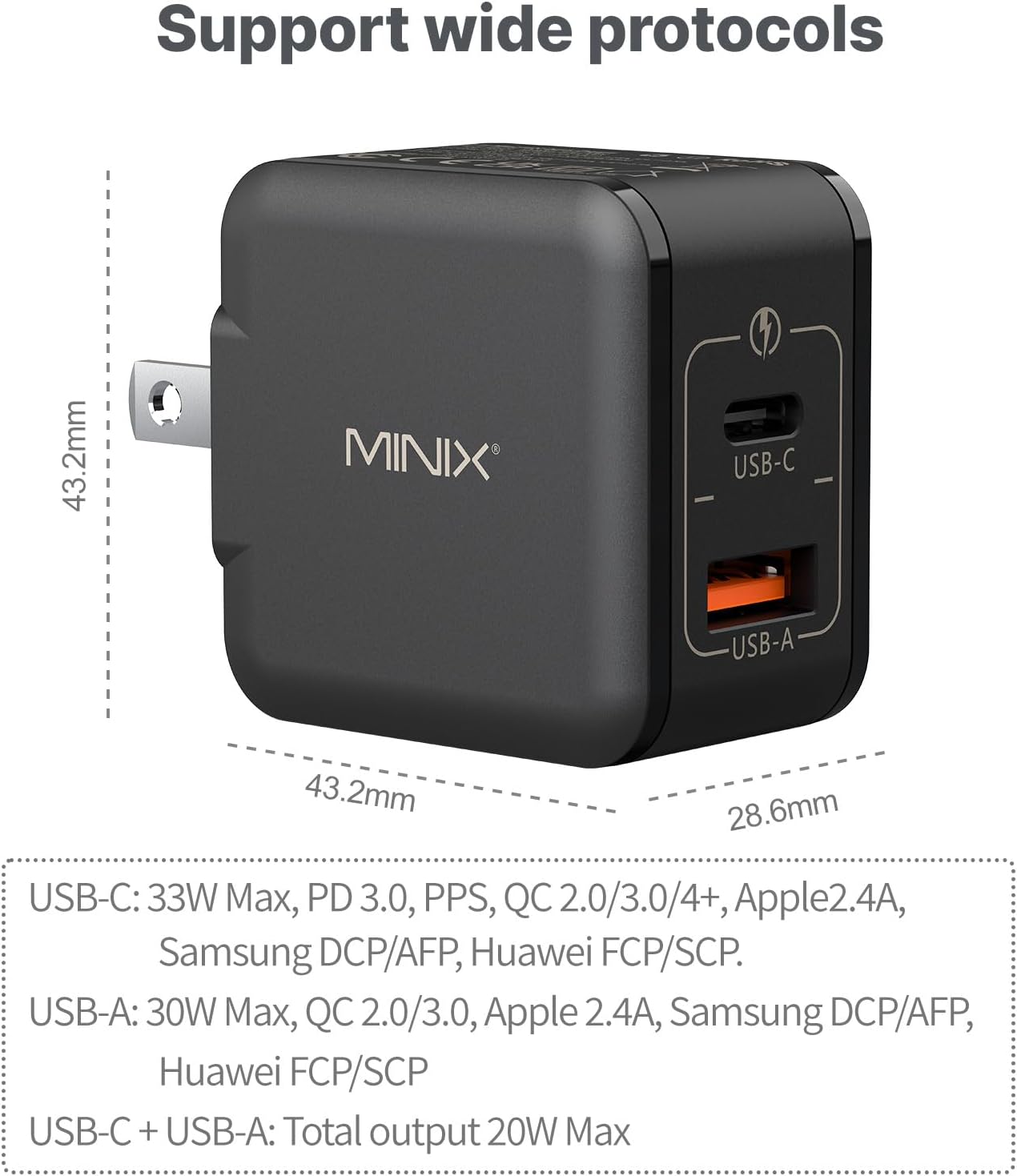 MINIX P1 Mini 30W USB C Charger, 33W PPS 2-Port GaN Charger 1 USB-C Port, 1 USB-A Port with Foldable Plug, Compatible with iPhone 8-15/16 Series, Galaxy S10-S23, Pad and More - Image 2