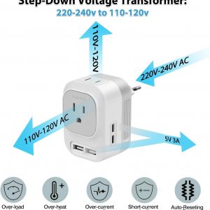 Mapambo Voltage Converter US to Europe Travel: International Universal Travel Adapter with Fast Charging 2 USB-A 2 USB-C Port Worldwide Power Converters Plug Combo for Spain Italy (White)