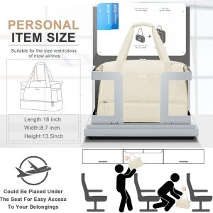 ETRONIK Gym Bag for Women, Personal Item Travel Bag with Shoes Compartment, Weekender Overnight Duffel Bag with Wet Pocket & USB Charging Port, Carry On Bag for Women, Travel, Gym, Weekend (Beige)