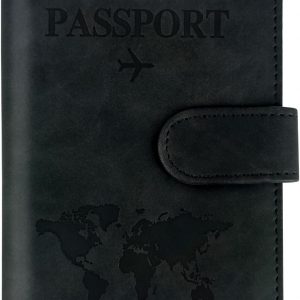 Passport Wallet Holder – Slim Travel Organizer Cover for Women & Men, Essentials Accessory (Black)