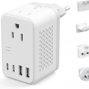 2000W 220V to 110V Voltage Converter US to Europe, Power Converter with Type C, A, G, I Plugs, 2 USB C & 2 USB A Ports, European Travel Converter for Hair Dryer, Curling Iron, Straightener, Chargers