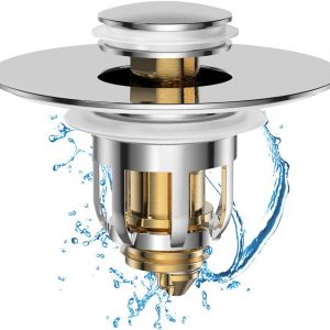 Universal 2 in 1 Bathroom Sink Stopper, Pop Up Bathroom Sink Drain Strainer with Anti-Clogging Filter Basket, Bathroom Drain Stopper Sink Plug for 1.06″-1.65″ Basin Drain Holes