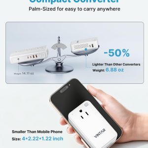 220V to 110V Converter for European Travel, VINTAR 200W Mini Universal Travel Adapter Voltage Converter US to Europe, International Step Down Power Converter Adapter Combo for EU UK AUS India